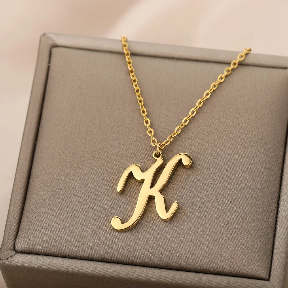 Dainty Initial Letter Necklaces For Women Gold Color Minimalist  Stainless Steel Initial Necklace Femme Wedding Jewelry Gift