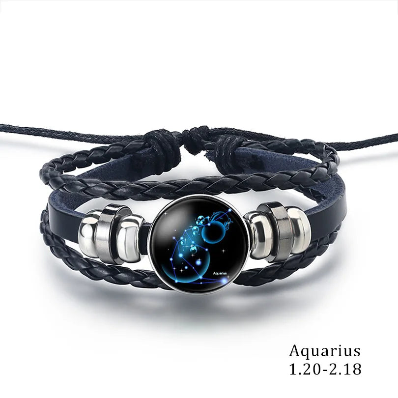 12 Zodiac Signs Constellation Bracelet Vintage Men's and Women's Multilayer Wrap Leather Bracelet & Bangle Birthday Gift