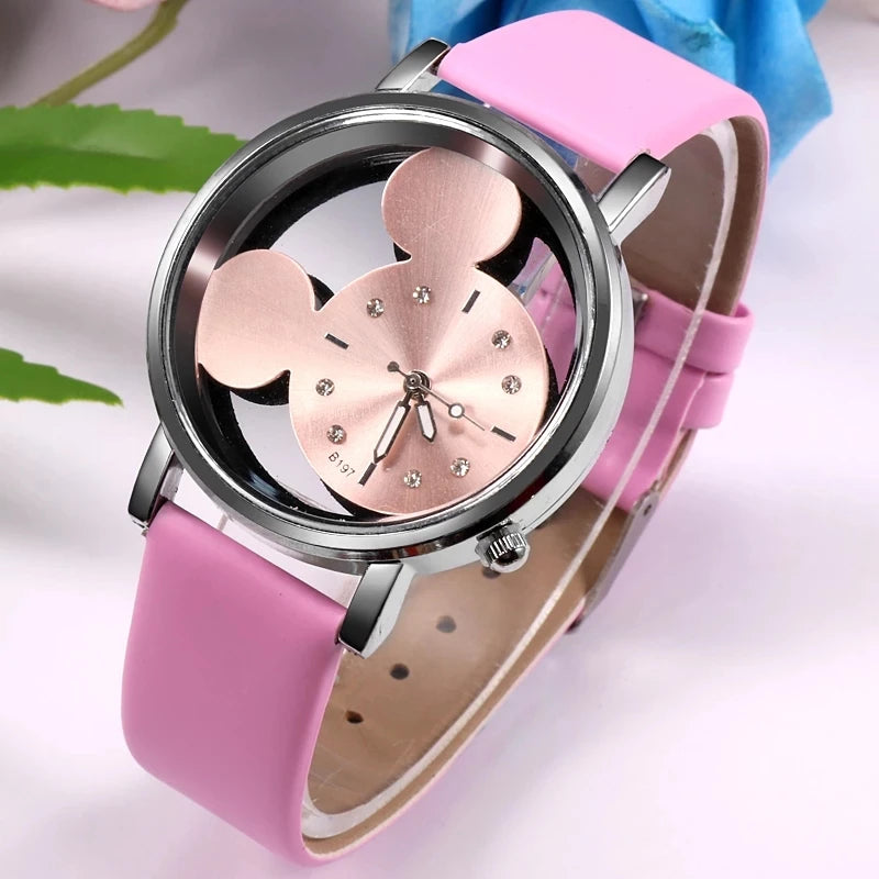 Luxury Mickey Women Watches Brand Fashion Lady Stainless Steel Hollow Quartz Women 's Clock Relogio Feminino Reloj Mujer