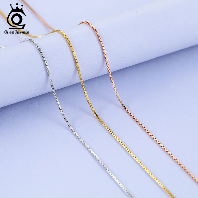 ORSA JEWELS Italian 925 Sterling Silver Box Chain Necklace Rose Gold/Gold Plated Silver Necklaces Neck Chains for Pendant SC07-G