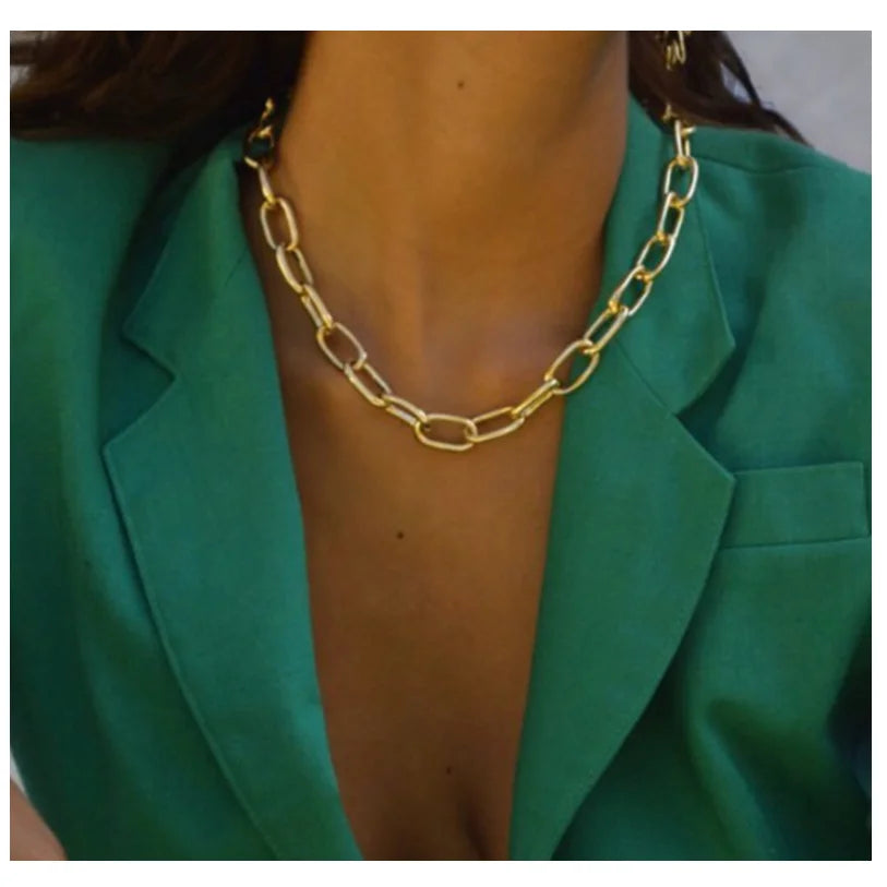 New Fashion Big Necklace for Women Punk Rock Twist Gold Silver Color Chunky Thick Lock Choker Chain Necklaces Party Jewelry