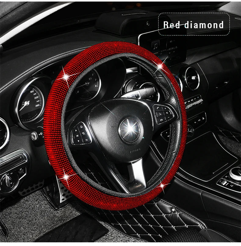 Bling Bling Rhinestones Crystal Car Steering Wheel Cover Leather Steering-wheel Covers Car Stuff Auto Accessories for Woman