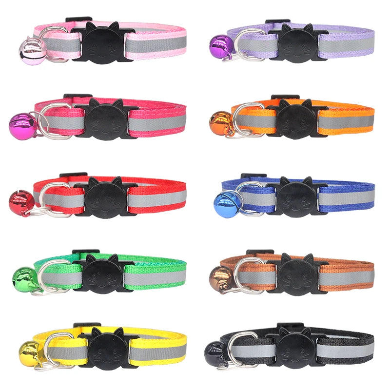 Reflective Cat Safety Buckle Collar Adjustable Custom Personalized ID Free Engraving Nylon Puppy Kittens Necklace