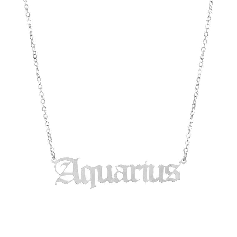 Stainless Steel 12 Zodiac Constellation Necklaces Letter Aquarius Aries Gemini Pisces Leo Sagittarius Pendant Necklace for Women