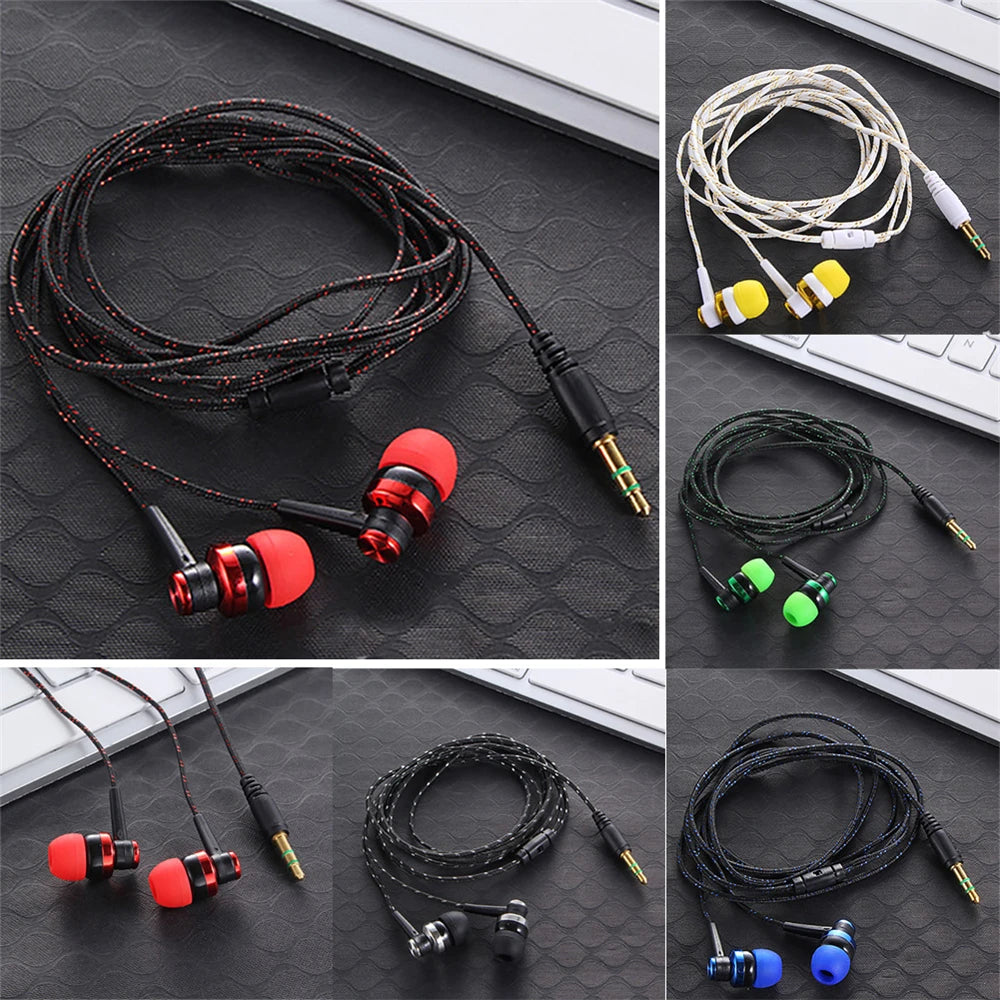 1Pc 3.5mm High Quality Wired Earphone Stereo In-Ear Nylon Weave Cable Earphone Headset With Mic For Laptop Smartphone Gifts