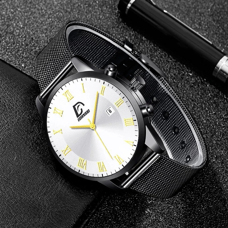 2024 Luxury Fashion Mens Minimalist Watches Luxury Stainless Steel Mesh Belt Quartz Watch Men Business Casual Clock reloj hombre