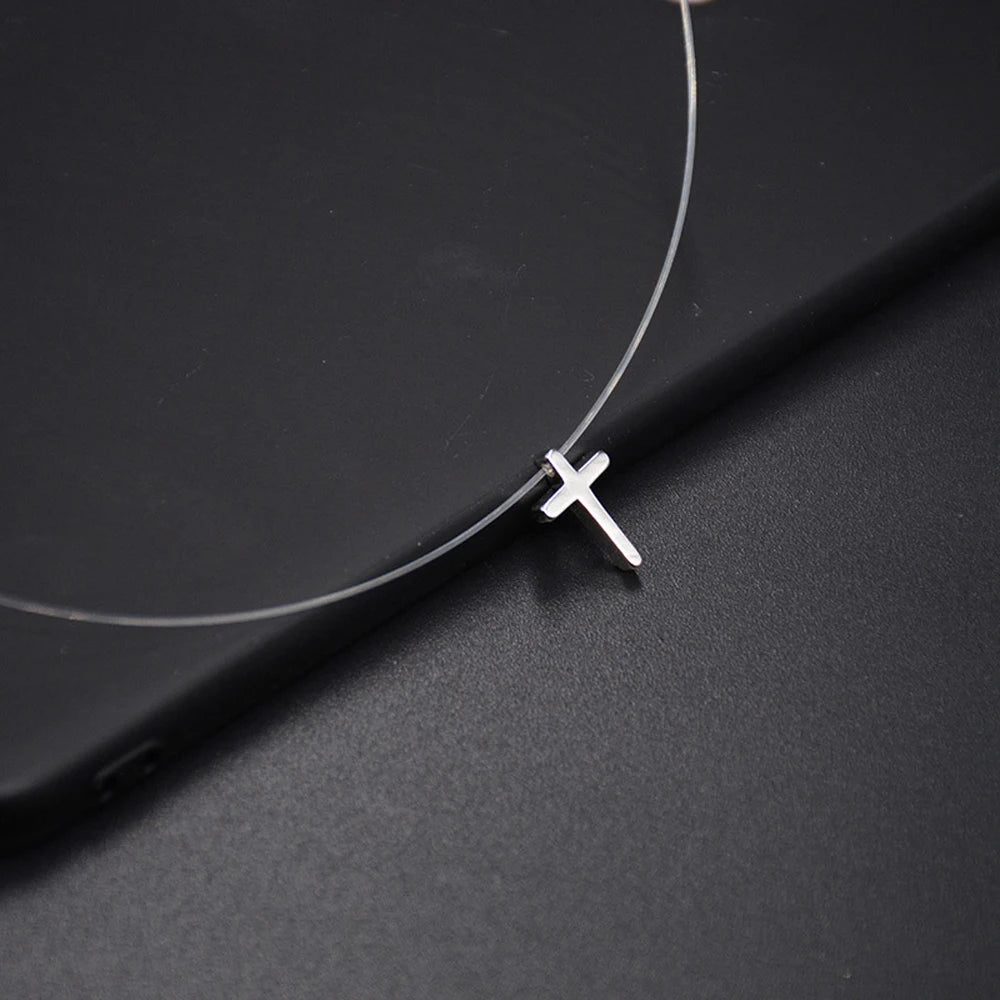 Hot Female Transparent Fishing Line Necklace Silver Color Invisible Chain  For Women Rhinestone Choker  Collier