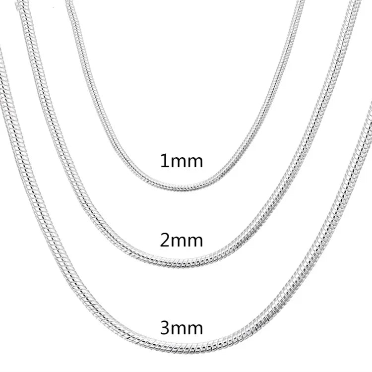 Hot sale 20-60cm 925 Sterling silver 3mm Snake Chain Necklace Bracelet For Woman Man Wedding Engagement Jewelry charms cute