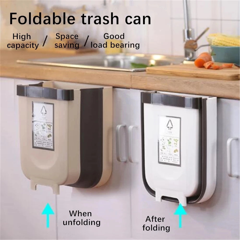 Folding Trash Can Wall Mounted Kitchen Wastebasket Bathroom Recycle Bin 1 Free Roll Of Trash Bags