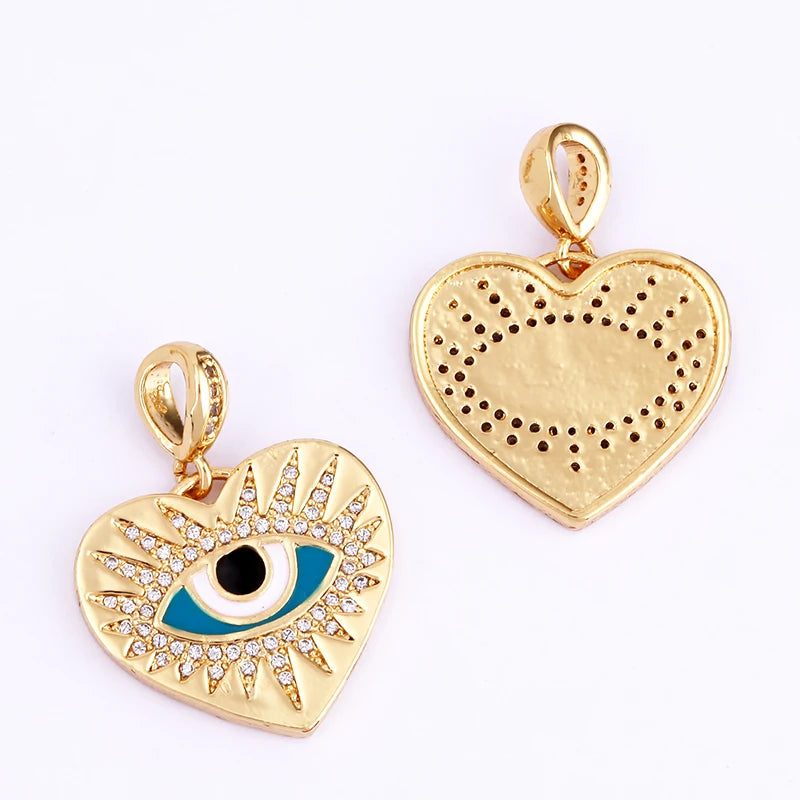 Evil Eye Charm Pendant,18K Real Gold Plated Cubic Zirconia CZ Paved Religours,Jewelry Necklace Bracelet Accessories Supplies K09