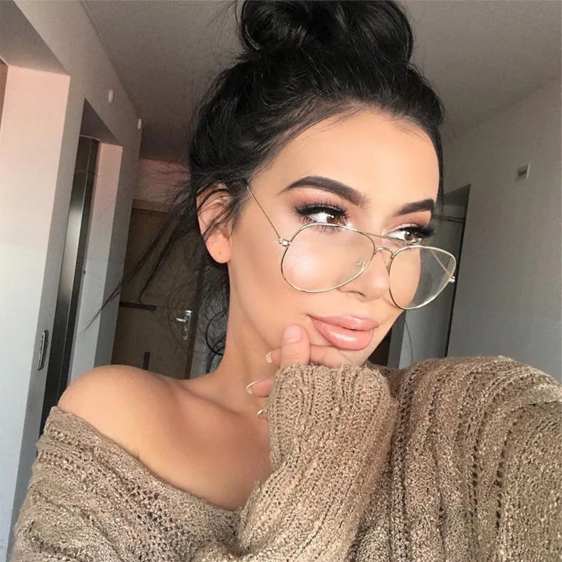 2023 Fashion Polit Glass Frame Women Retro Clear Lens Optical Glasses Brand Designer Black Frame Alloy Eyeglasses Unisex