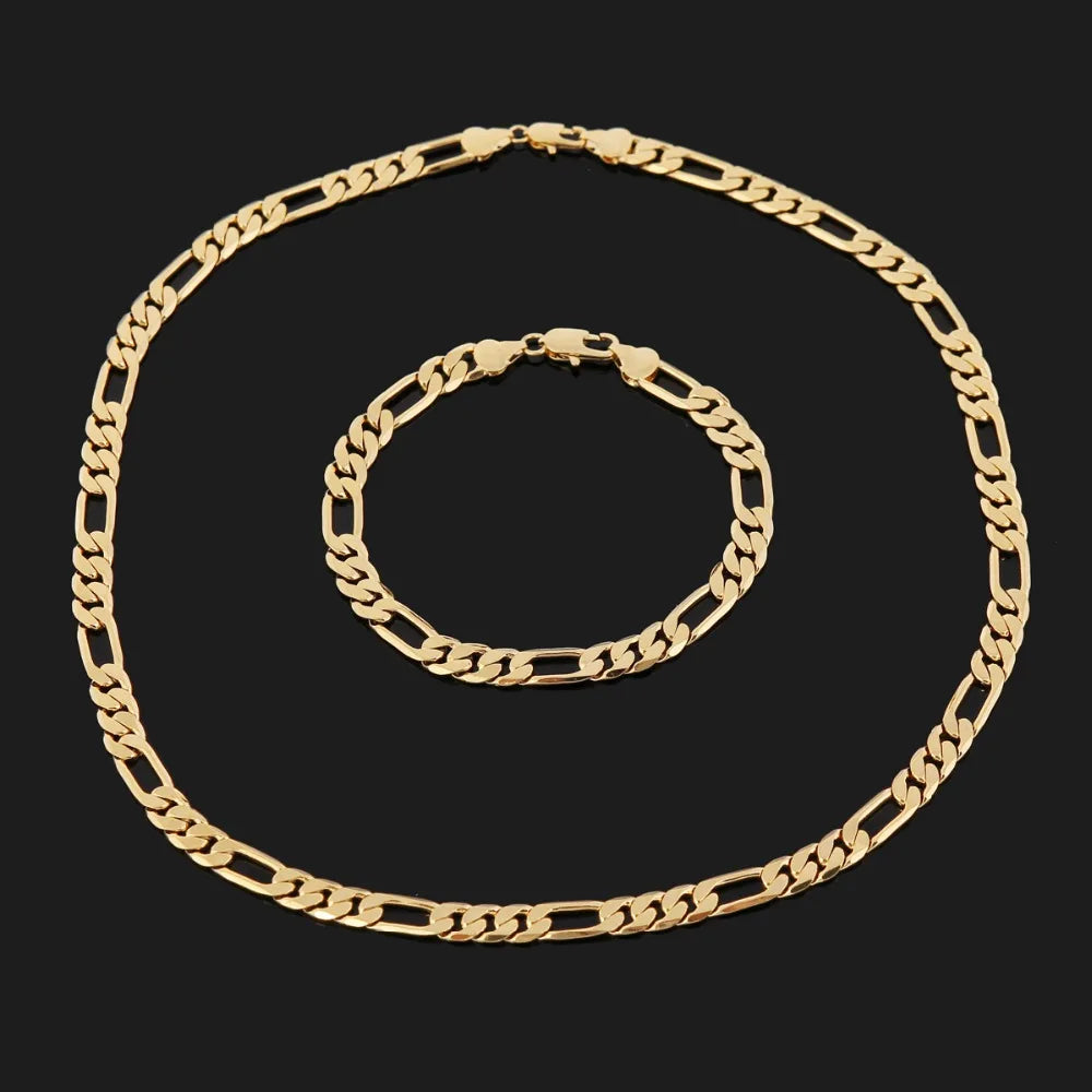 wholesale Hot Fine 18K gold 8MM geometry bracelets neckalce jewelry sets for women men fashion gifts wedding Accessories