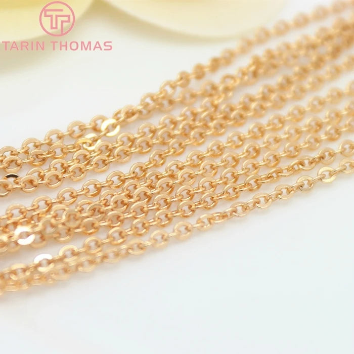 (4295)2Meter width:1.5MM 2MM 24K Champagne Gold Color Brass Flat Oval Chains Necklace Chains High Quality Jewelry Accessories