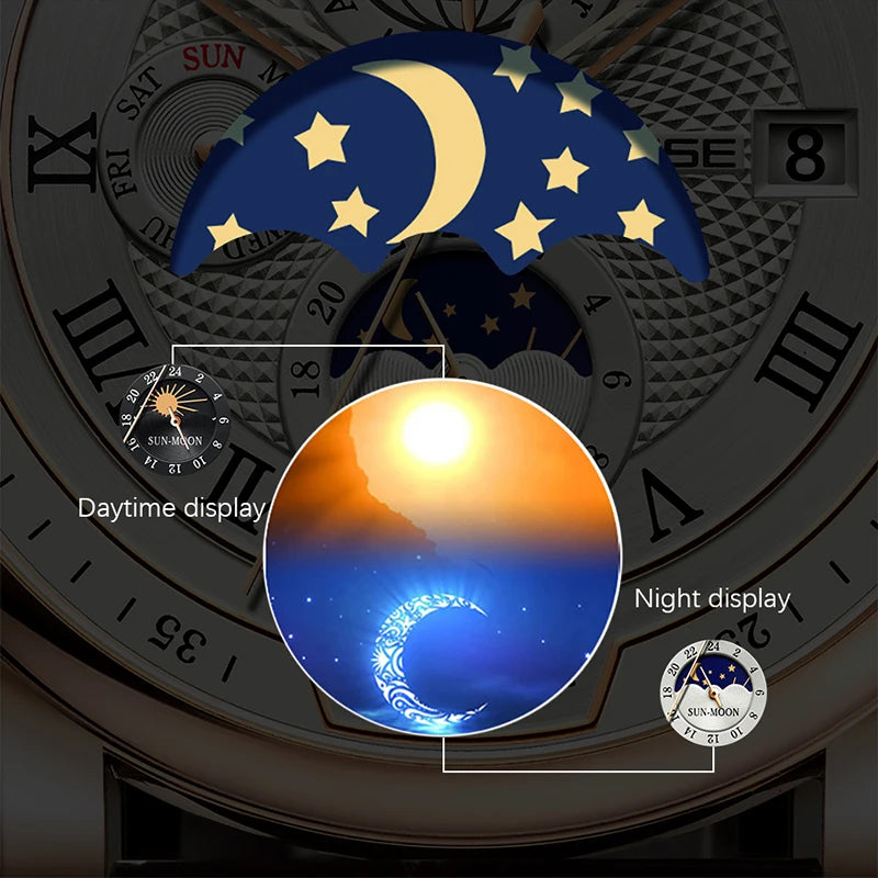 2024 TEVISE Top Brand Luxury Leather Watch For Men Business Waterproof Mens Mechanical Watches Moon Phase Automatic Wristwatch