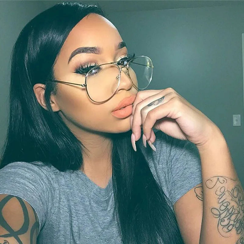 2023 Fashion Polit Glass Frame Women Retro Clear Lens Optical Glasses Brand Designer Black Frame Alloy Eyeglasses Unisex