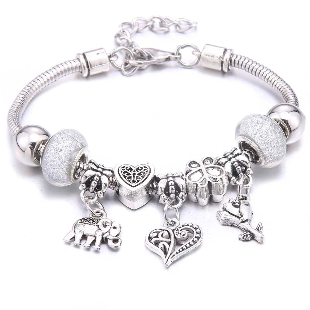 Charm Bracelet & Bangles Jewelry white butterfly Crown Beads Bracelets Brands Bracelets Fit Women Girl Friendship Gift