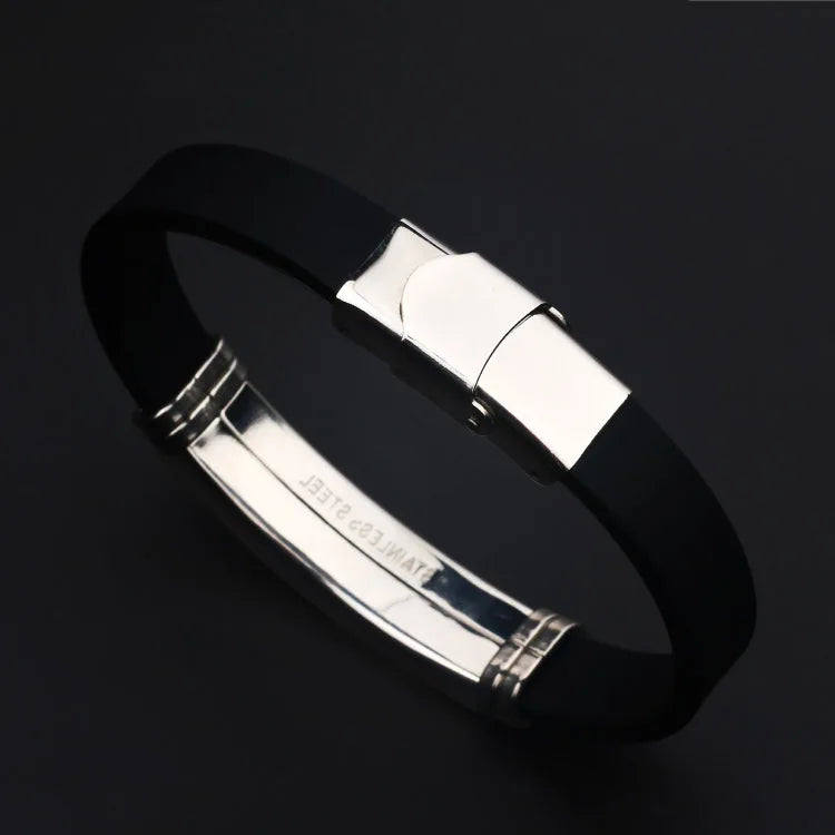 2024 Trend Personalized Jewelry Stainless Steel Cross Silicone Bracelet Vintage Titanium Steel Bracelets Bangles Cuff Bracelet M