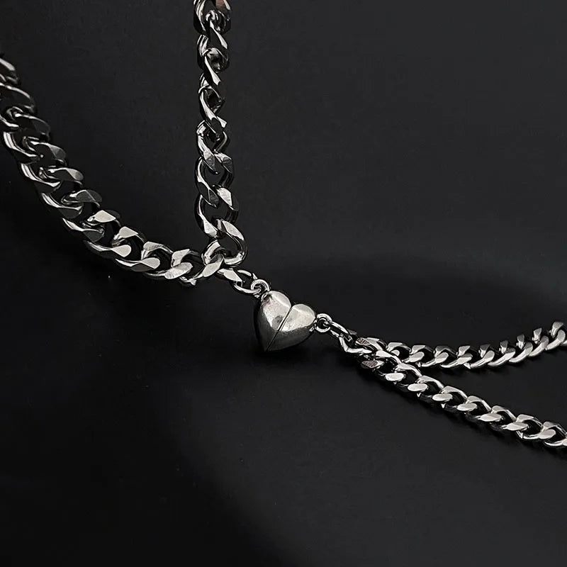 2Pcs Punk Silver Color Chain Couple Bracelet for Women Copper Alloy Romantic Magnet Men Paired Things Fashion Jewelry