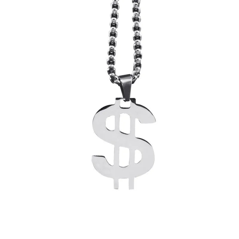 Dollar Necklace Money American US Dollar Sign Symbol Logo Silver Color Pendant Fashion New Stainless Steel Men women Jewelry