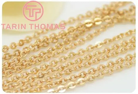 (4295)2Meter width:1.5MM 2MM 24K Champagne Gold Color Brass Flat Oval Chains Necklace Chains High Quality Jewelry Accessories