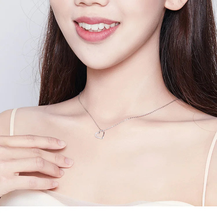 BAMOER Genuine 925 Sterling Silver The shape of love Chain Necklace for Women, Godl Plated Heart Necklace 3 Color 18.11''