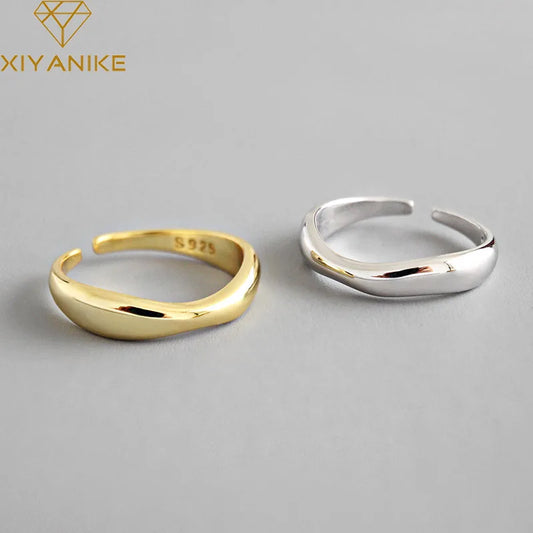 XIYANIKE Silver Color  Irregular Wave Rings Trendy Simple Geometric Handmade Jewelry for Women Couple Size 17mm Adjustable