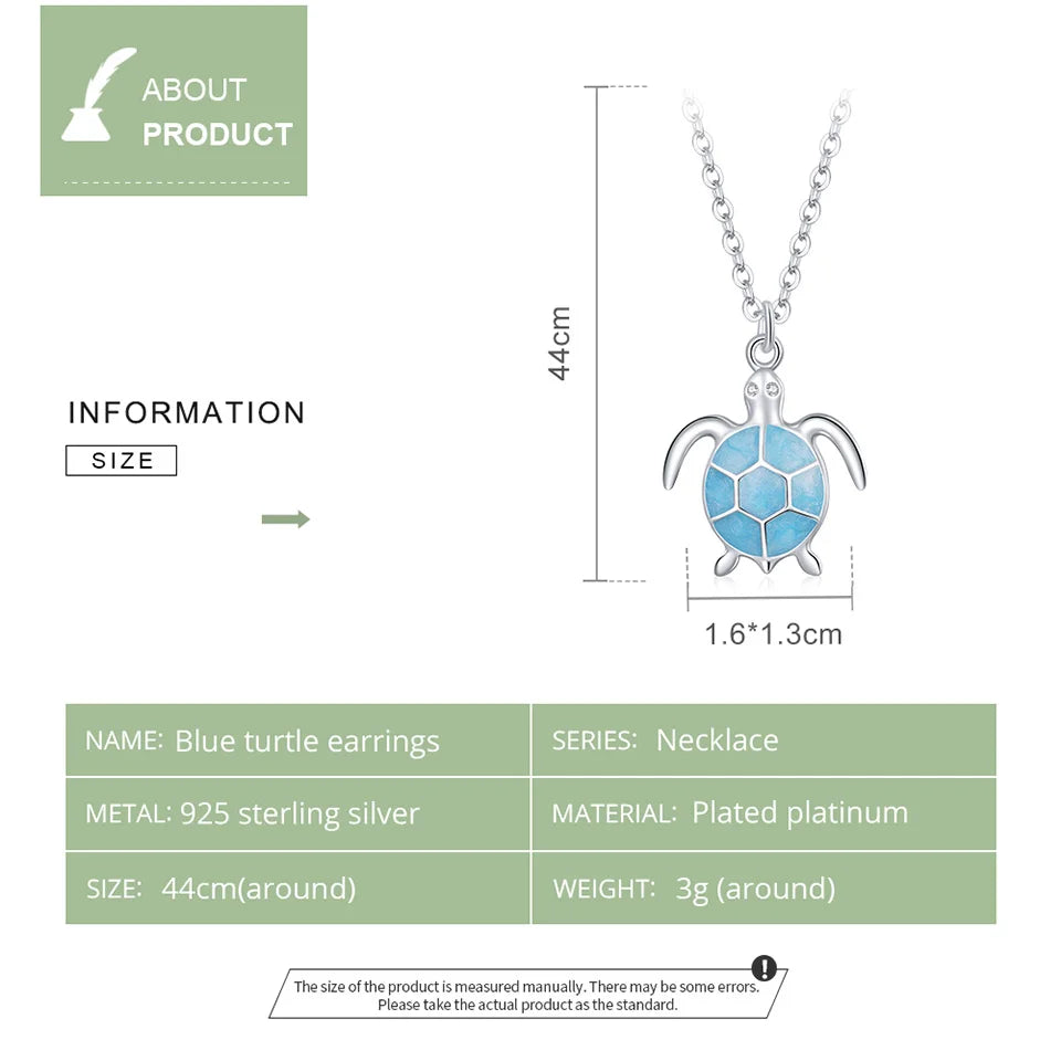 Bamoer 925 Sterling Silver Sky Blue Enamel Turtle Pendant Necklace Cute Animal Adjustable Necklace for Women Fine Jewelry SCN446