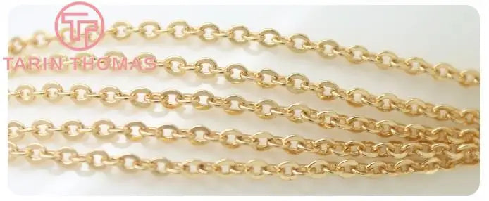 (4295)2Meter width:1.5MM 2MM 24K Champagne Gold Color Brass Flat Oval Chains Necklace Chains High Quality Jewelry Accessories