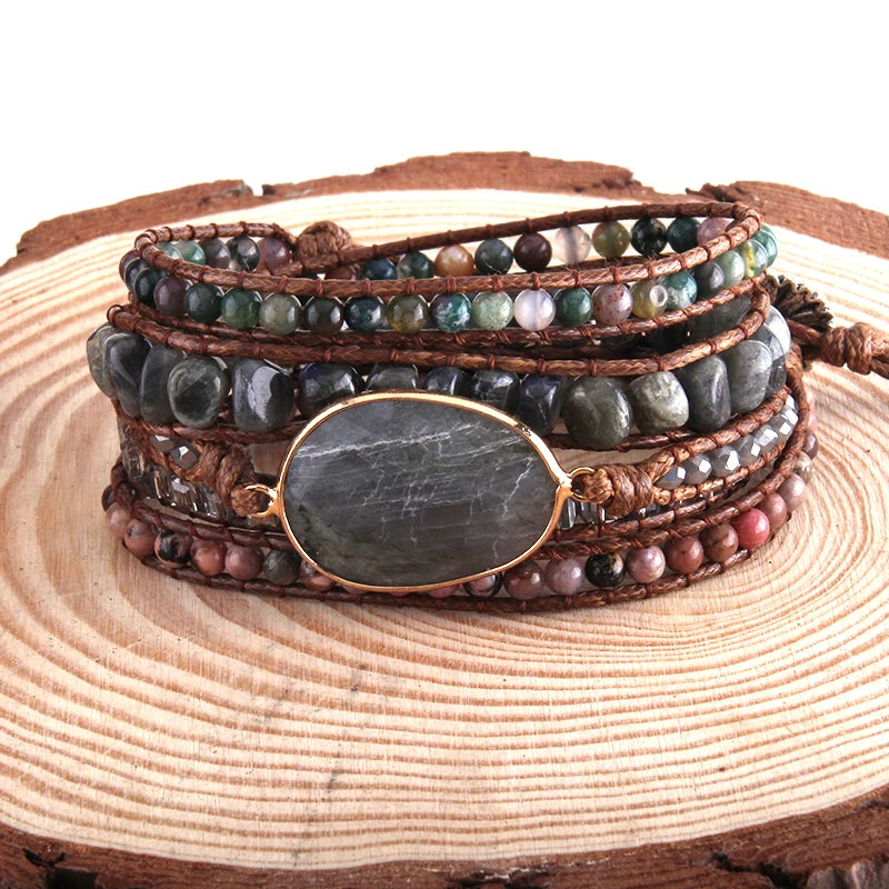 RH Fashion Handma Bohemian Jewelry Boho Bracelet Mixed Natural Stones Charm 5 Strands Wrap Bracelets Gift DropShipping