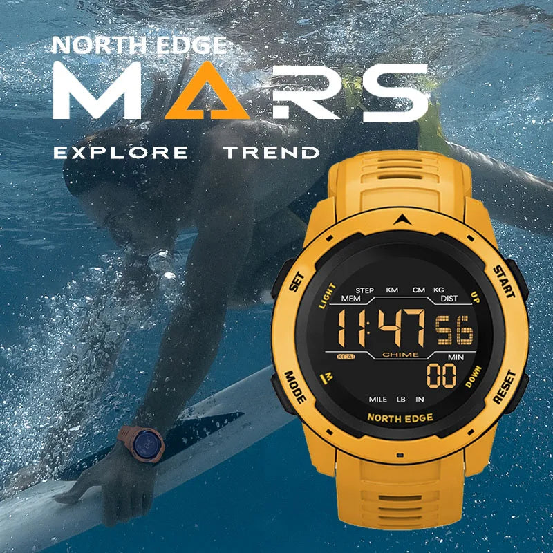 NORTH EDGE Mens Smart Watch Women Sportswatch Dual Time Running Pedometer Countdown Waterproof 50m Digital Alarm Military Clock