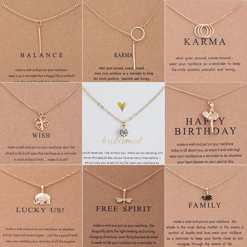 New Trendy Alloy Cute Elegant Simple Karma Wish Shine Free Luck Pendant Necklaces for Women Fashion Accessories Jewelry Dropship