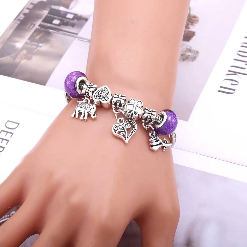 Charm Bracelet & Bangles Jewelry white butterfly Crown Beads Bracelets Brands Bracelets Fit Women Girl Friendship Gift