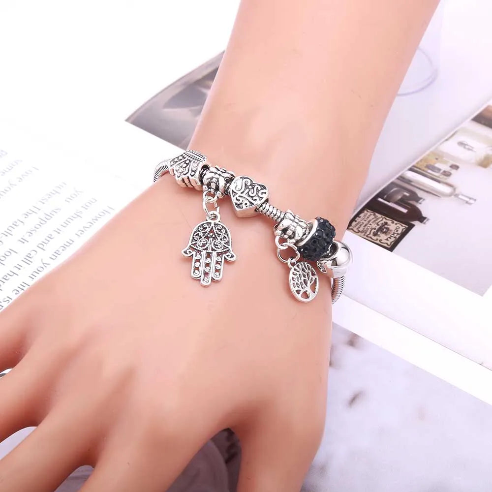 Charm Bracelet & Bangles Jewelry white butterfly Crown Beads Bracelets Brands Bracelets Fit Women Girl Friendship Gift