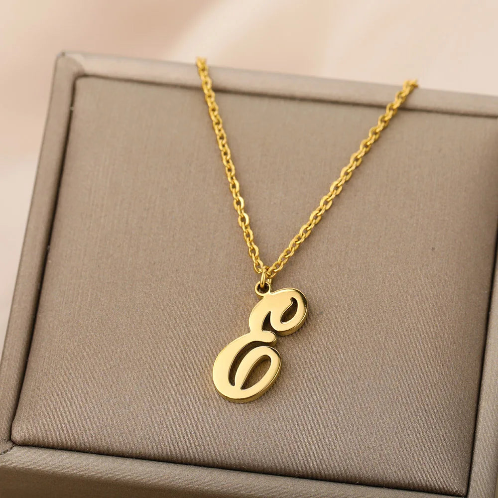 Dainty Initial Letter Necklaces For Women Gold Color Minimalist  Stainless Steel Initial Necklace Femme Wedding Jewelry Gift