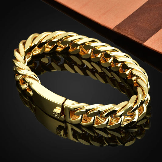 New Trendy Cuban Chain Bracelet Men's Bracelet Fashion Metal Gold-Plated Bolt Chain Bracelet Accessories Party Jewelry