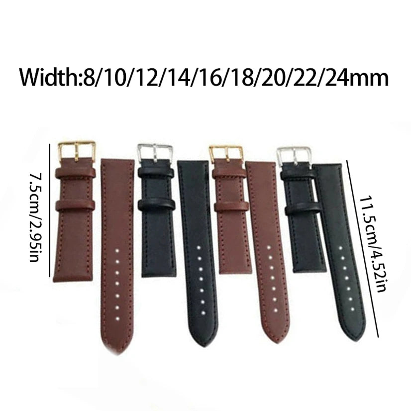 Men Women PU Leather Watch Band 8 10 12 14 16 18 20 22 24mm Simple Smooth Strap Wristband Watch Accessories High Quality