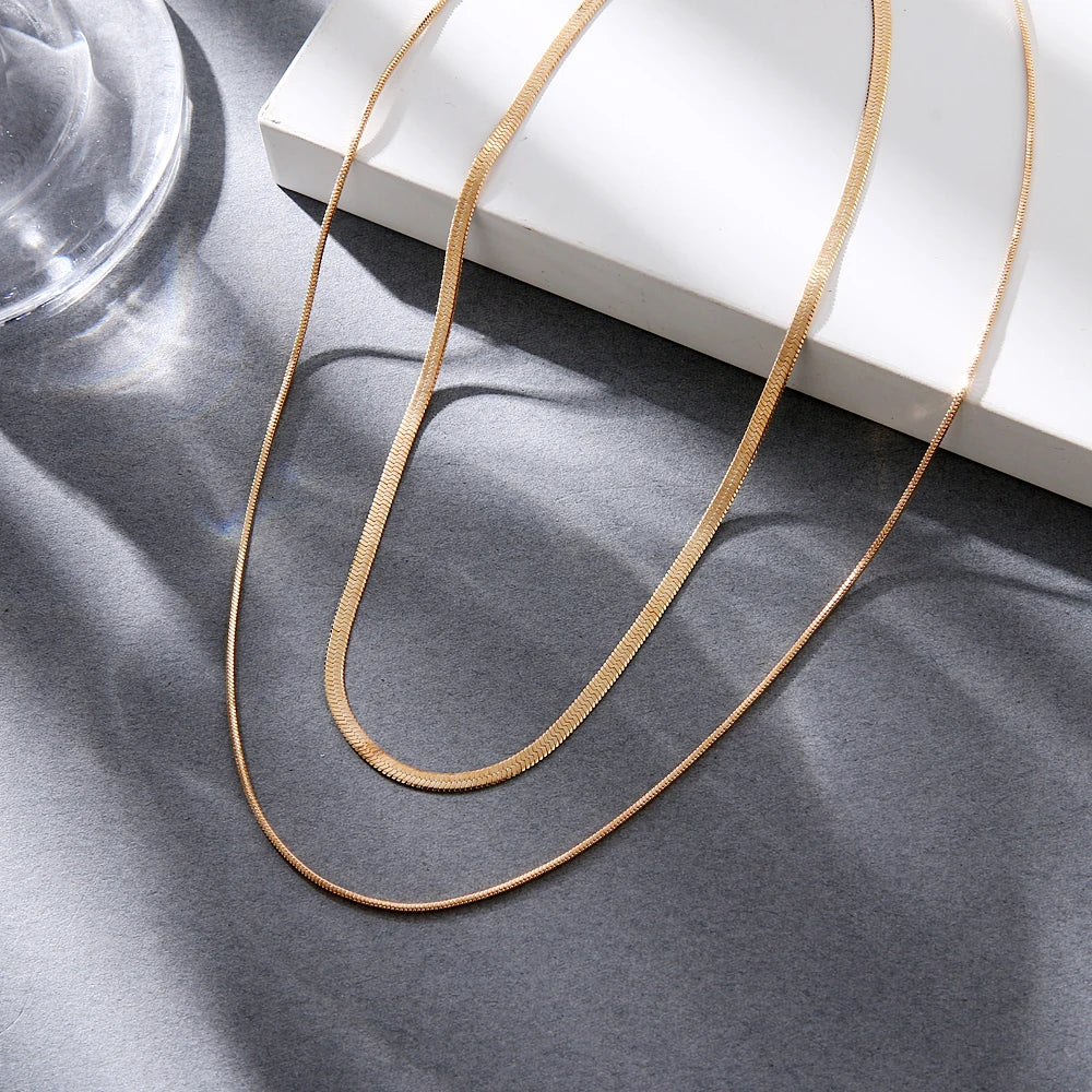 IPARAM Fashion Simple Snake Chain Clavicle Choker Necklace for Women Retro Golden Chain Short Necklace Fashion Jewelry Gift