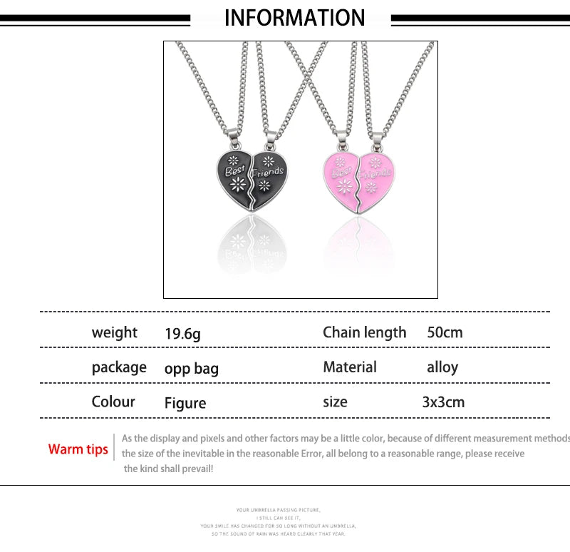 Fashion Best Friends Honey Love Couple Pendant Necklace 2 Pcs/ Set Chain Choke Broken Heart BFF Good Friendship Jewelry Gift