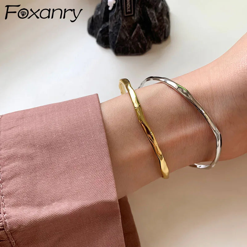 Foxanry Stamp Bracelet for Women New Trend Elegant Vintage Irregular Texture Bangles Girl Party Jewelry Lover Gift