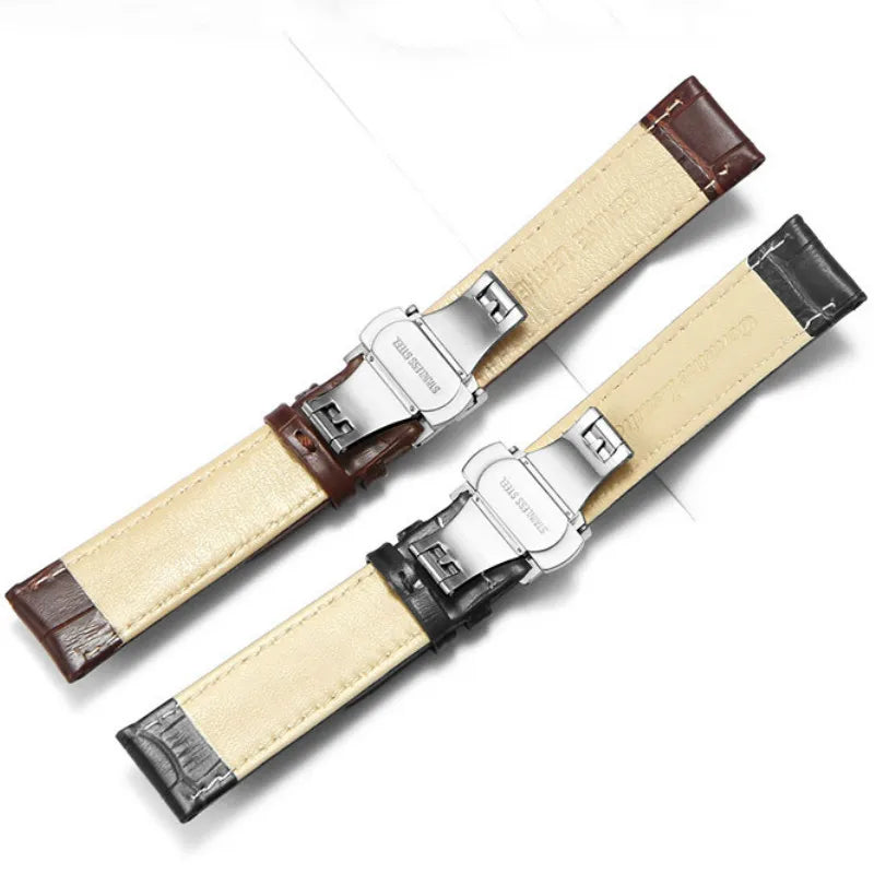 Butterfly Buckle Leather Watch Band Leather Strap 14mm 16mm 18mm 19mm 20mm 21mm 22mm 24mm Watch Accessories Watchband