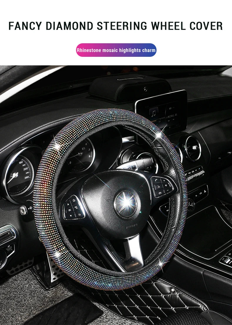 Bling Bling Rhinestones Crystal Car Steering Wheel Cover Leather Steering-wheel Covers Car Stuff Auto Accessories for Woman