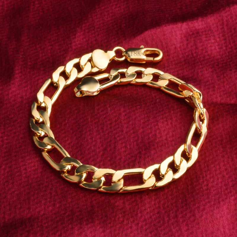 wholesale Hot Fine 18K gold 8MM geometry bracelets neckalce jewelry sets for women men fashion gifts wedding Accessories