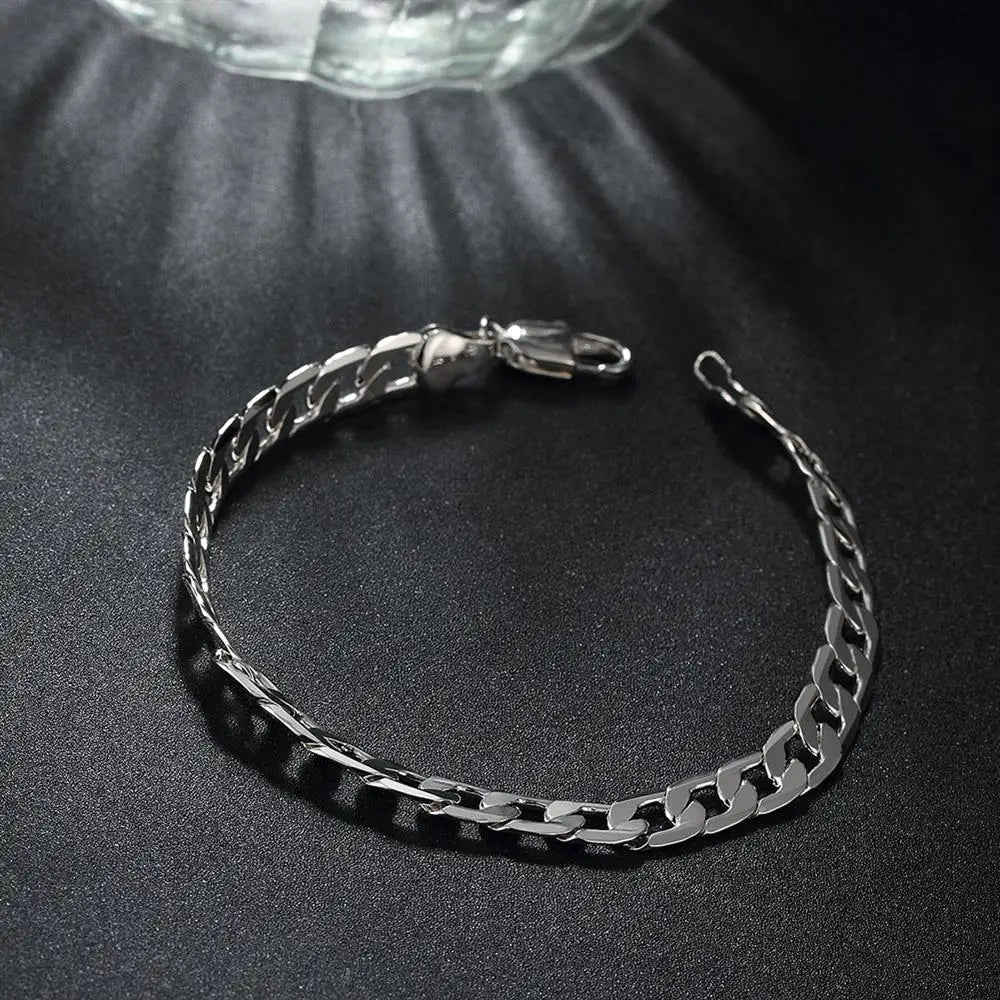 Fine 925 sterling silver Classic 6MM geometric side chain Bracelet for man woman fashion Wedding party gifts temperament jewelry