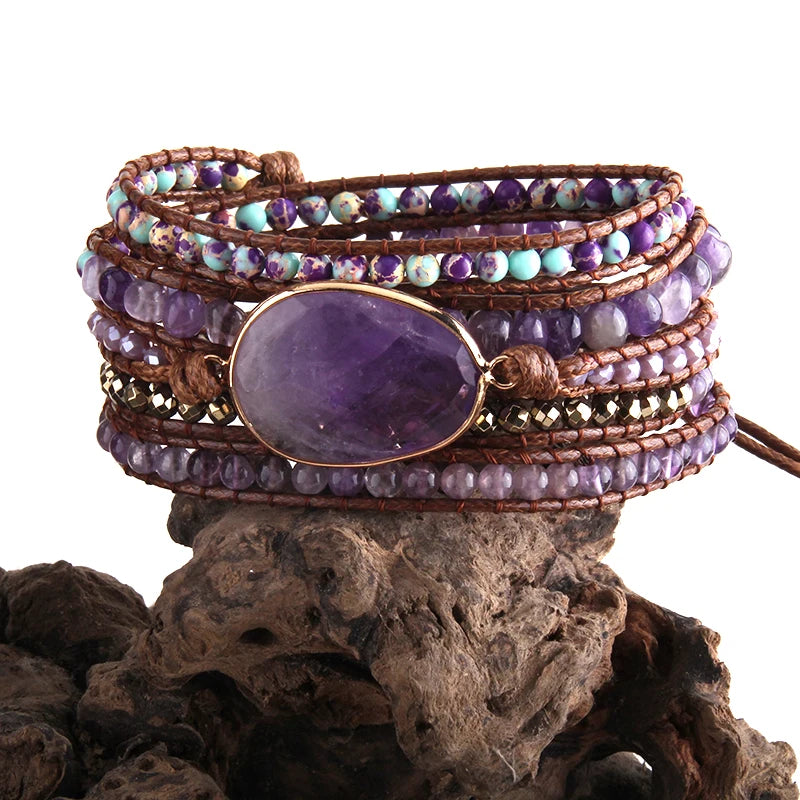 RH Fashion Handma Bohemian Jewelry Boho Bracelet Mixed Natural Stones Charm 5 Strands Wrap Bracelets Gift DropShipping