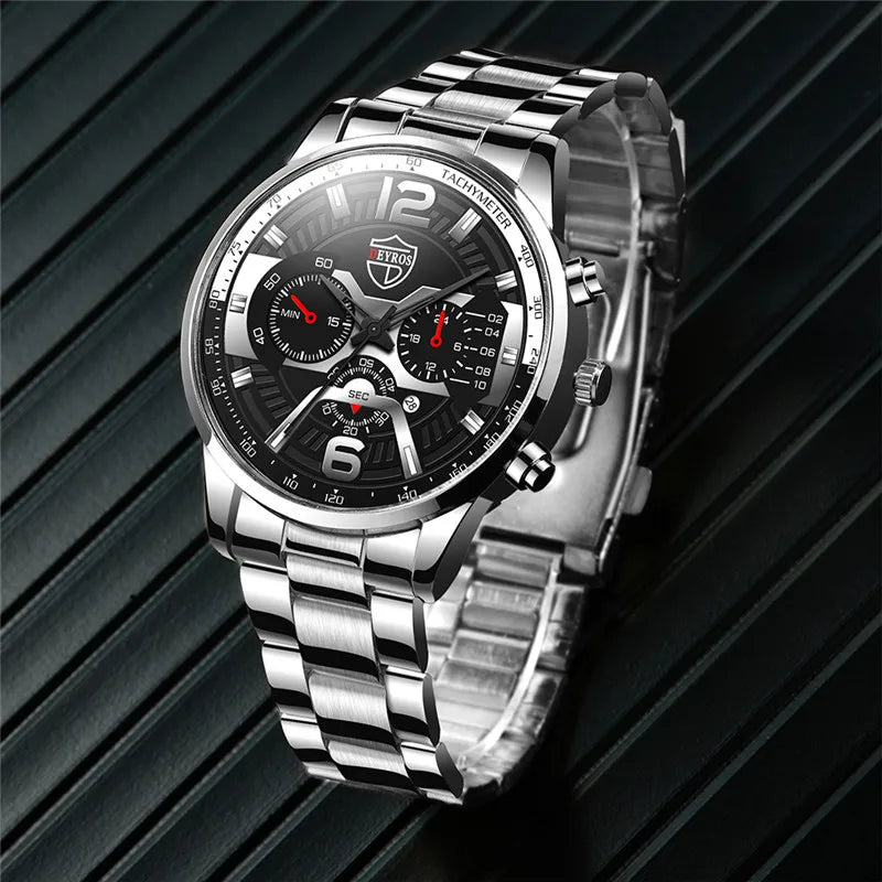 Fashion Mens Stainless Steel Watches Luxury Men Sport Quartz Wrist Watch Male Business Casual Leather Watch relogio masculino