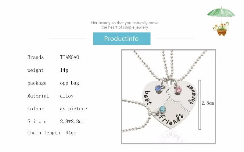 3 Pieces / Set Of Best Friends Forever Letter Pendant Commemorative Friendship 3 Color Rhinestone Chain Necklace