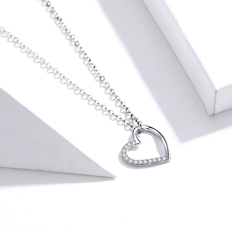 BAMOER Genuine 925 Sterling Silver The shape of love Chain Necklace for Women, Godl Plated Heart Necklace 3 Color 18.11''