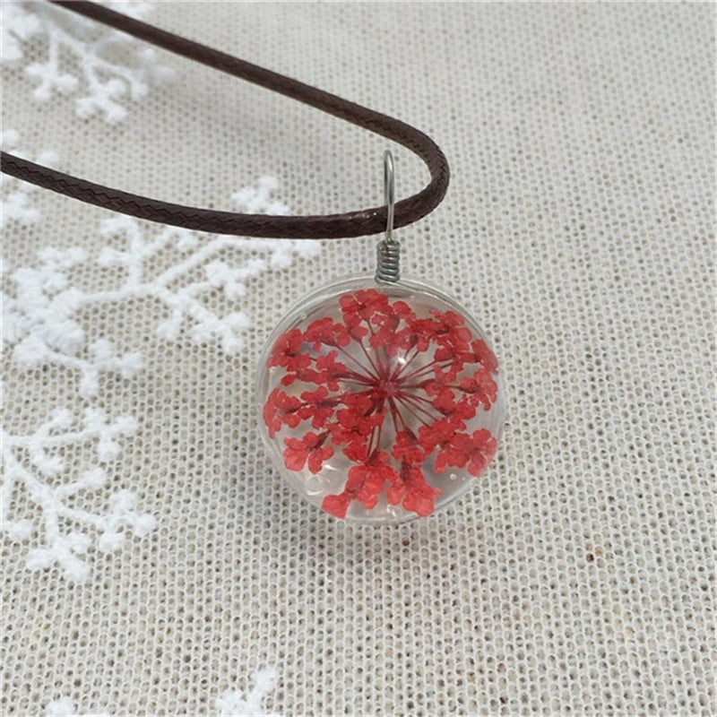 Round Dandelion Dried Flower Pendant Necklace Charm Natural Dandelion Glass Cabochon Transparent Lucky WISH Glass Ball Jewelry