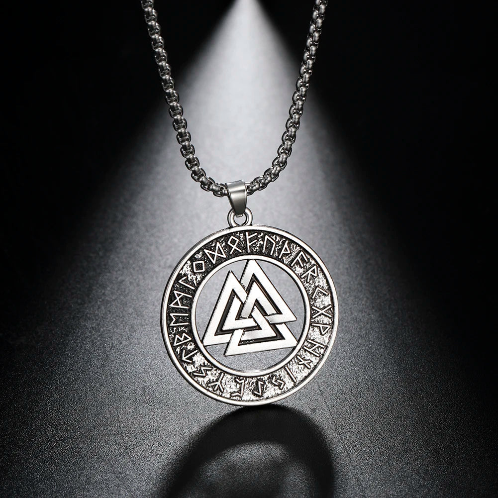 Teamer Vintage Men Ethnic Viking Necklace Warrior Scandinavian Amulet Valknut Odin's Symbol of Norse Runes Pendant Necklace