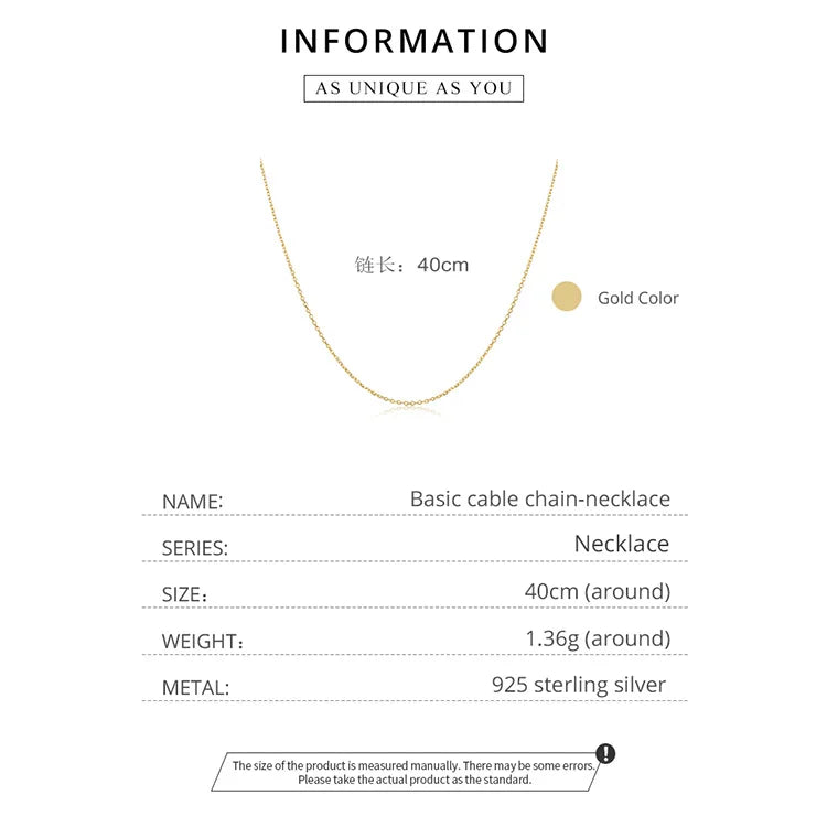 WOSTU 925 Sterling Silver Plated Gold Simple Basic Clasp Chain Necklace For Women Wedding Party Fine Fashion Jewelry Gift Making